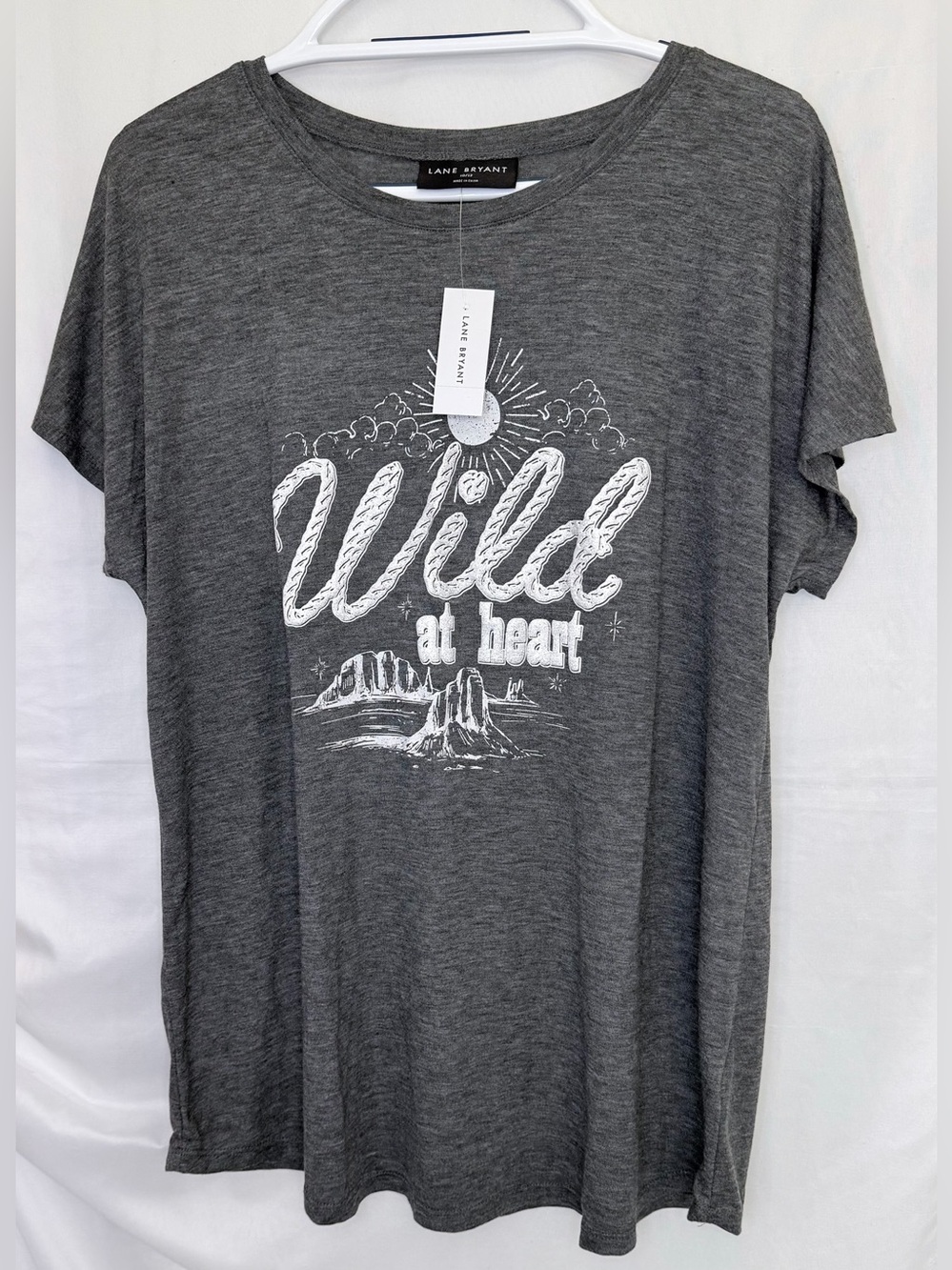 Lane Bryant Charcoal Gray 'Wild at Heart' Graphic Tee size 10/12